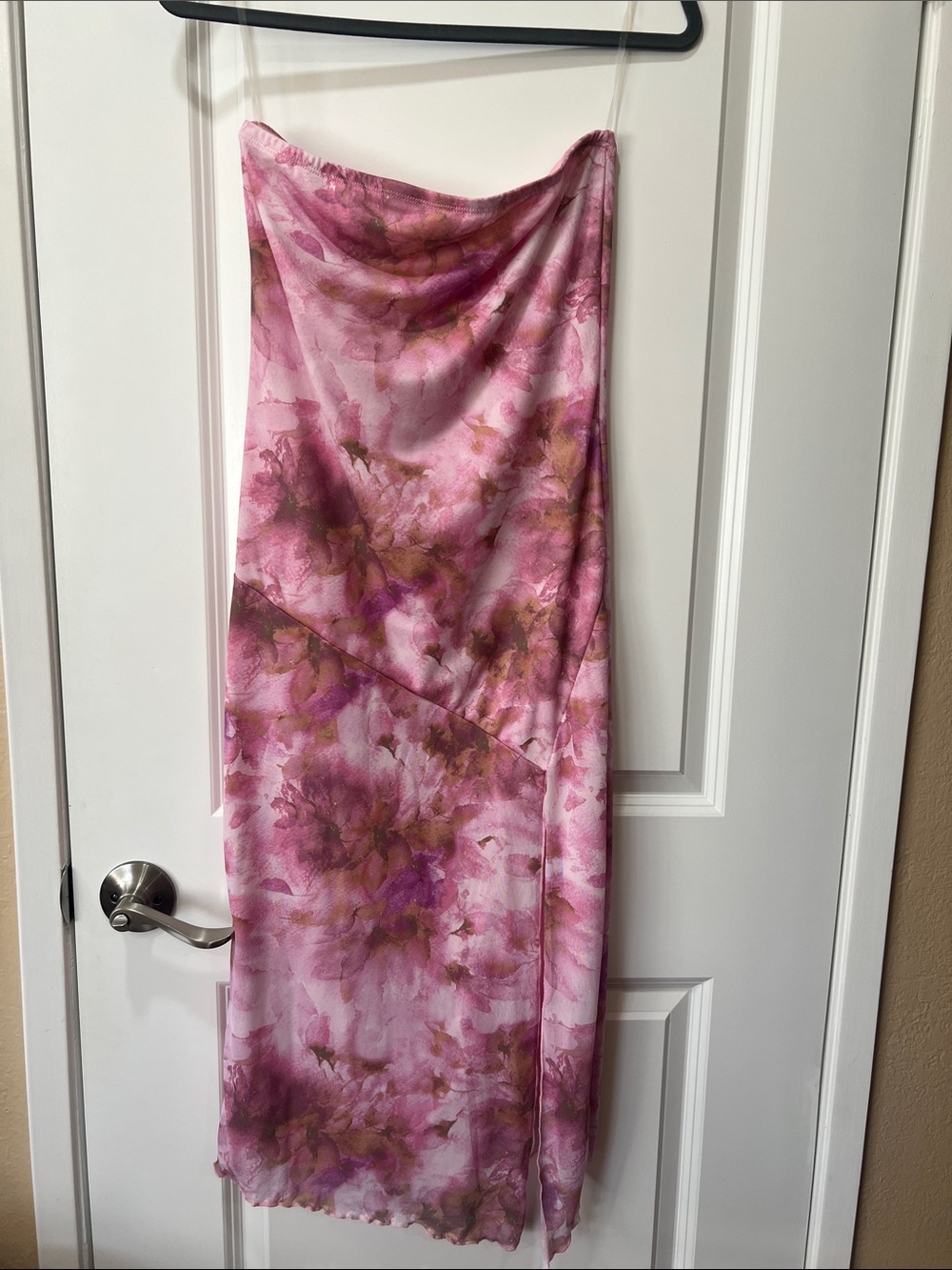 Caution To The Wind Pink and Brown Strapless Slip Dress